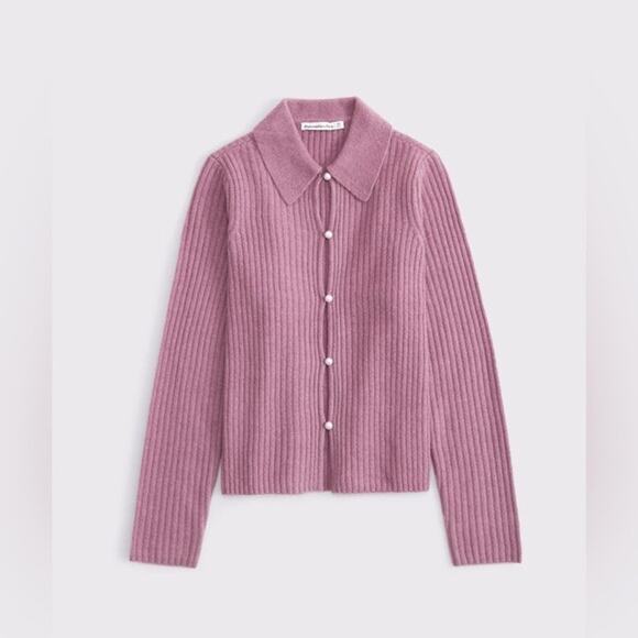Abercrombie & Fitch Pearl Button Collared Cardigan Size M Preppy Winter - Picture 2 of 7
